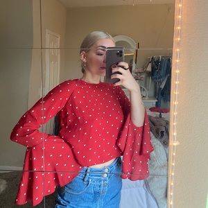 Forever 21 red polka dot/flare sleeve/blouse/SMALL